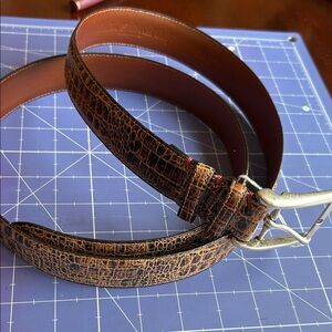 Torino leather Co belt size 46 silver buckle Italian Embossed Calf reptile style